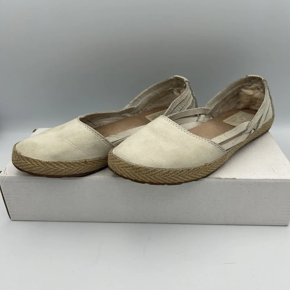 UGG Cicily Cream Leather‎ Shearling Lined Espadrille Flats Ladies 6M